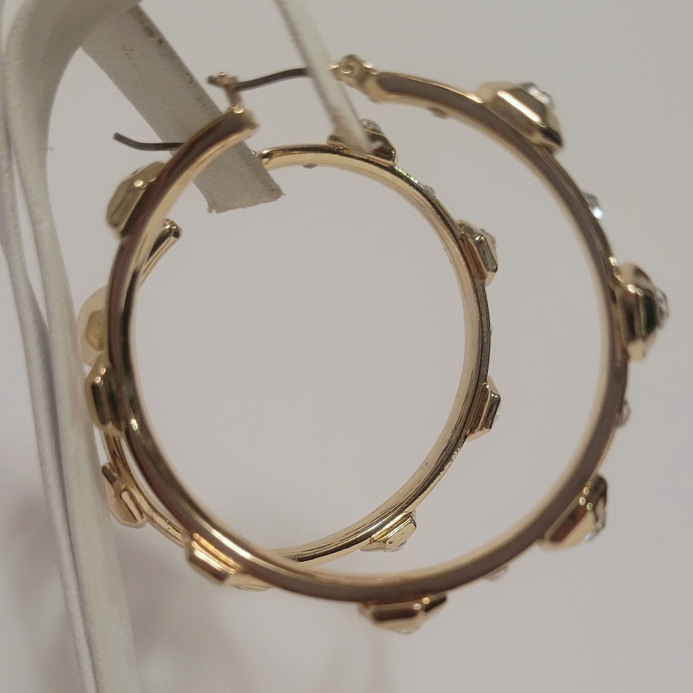 Nine West Goldtone/Rhinestone Hoop Earrings - Picture 3 of 5
